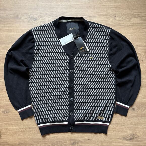 NWT A Tiziano Premium Cardigan Sweater Men’s Size XL Black Gold Pin Accents - Picture 8 of 8